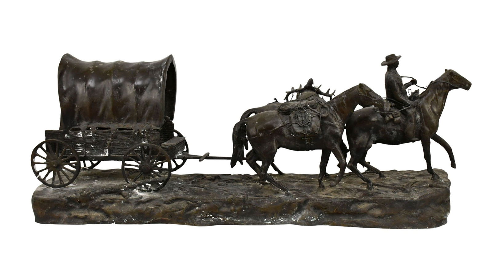 R. Clark (American, 20th Cen.) Bronze American West Sculpture - Patinated bronze sculptural grouping (1 of 10)