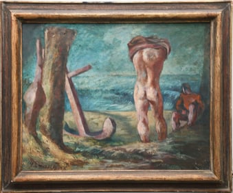 Donald Forbes (American, 1905-1951) Oil on canvas, Untitled-Surrealistic composition with male nude