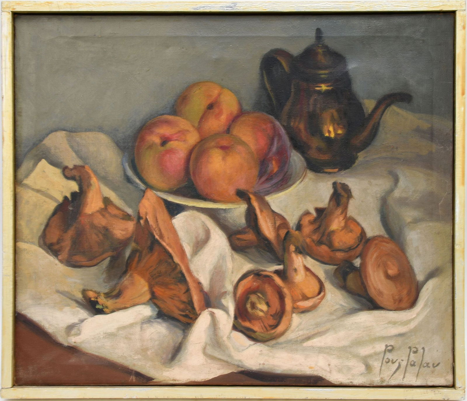 Povj Palav (no record for this artist) Oil on canvas,  Untitled-  Still life with mushrooms, (1 of 4)
