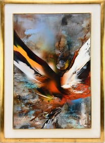 Leonardo Nierman (Mexican b. 1932) oil on Masonite board, signed lower left, titled on reverse Ave