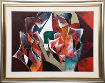 Jean-Claude Gaugy (Born 1944) Large oil on board,  Two Ladies with a Bird painting, size