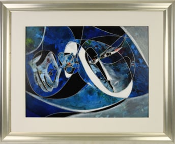 Jean-Claude Gaugy (Born 1944) Oil on board, "The Grace" -1998. blue white and black,  oil on board