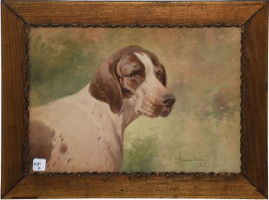 Hermann Gustave Simon (AMERICAN, 1846–1895) Watercolor Dog Portrait - German Short hair Pointer,