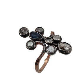 Vintage Imperial Era Rose Gold, Rose cut Diamonds and Sapphire