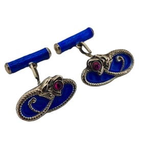 Vintage Imperial Faberge Era Gilded Silver Enamel Snake Shape Cufflinks. Total weight: 12.3 grams.