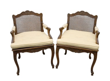 Pair Country French Armchairs, Cane Backs & Seats with Yellow