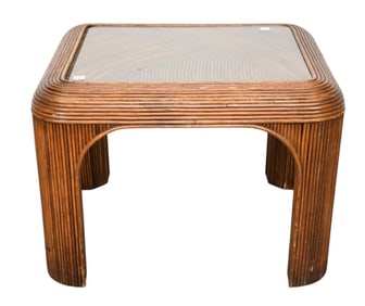 Vintage Reeded Side Table with Glass Insert, 20"h x 27"w x