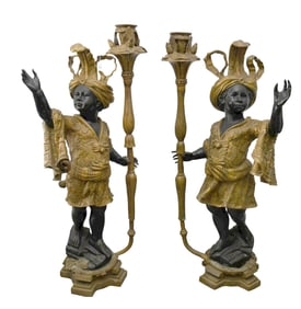 Pair Large Gilt Metal Blackamoors, 57"H x 25"w x