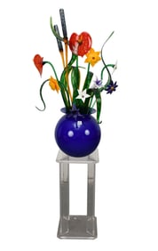 Bryan Rubino Blown Glass Cobalt Vase with Glass Floral Arrangement, 37"h x 31"w (flowers can be