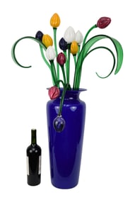 Bryan Rubino Blown Glass Vase with Individual Glass Tulips, 34"h x 16"w