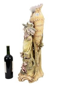 Amphora Porcelain Shell with Female on Branch, Marked Turn Teplitz Bohemia, 27"h (as is)