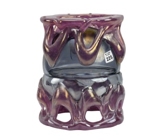 Heavy Modern Art Glass 2pc. Centerpiece Set, Purple & Taupe Glass, Each 6"h x 8"w x 5 1/2"d