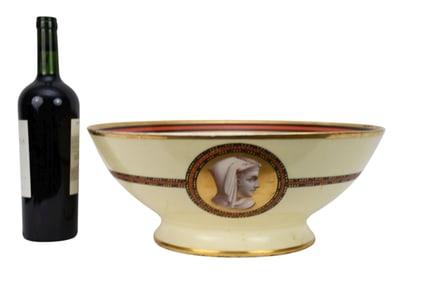Antique Porcelain Punch Bowl with Portrait Medallions Around, 6 1/2"h x 16"w