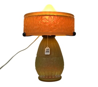 ****Glass Table Lamp Signed Daum Nancy - A French molded glass table lamp base and shade. Foliate