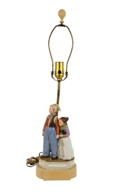 Royal Copenhagen Amager Boy & Girl Mounted as Lamp - Denmark, c. 1925. A Royal Copenhagen porcelain