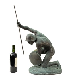 Emil Epple (German, 1877-1948) Bronze Warrior - A verdigris patinated bronze figure of a nude male