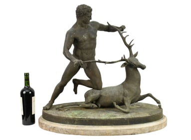 Bronze, Adolfo Dressler, After Hoptgarten, C. 19th Cen. Hercules & the Ceryneian Hind - Rome, Italy,