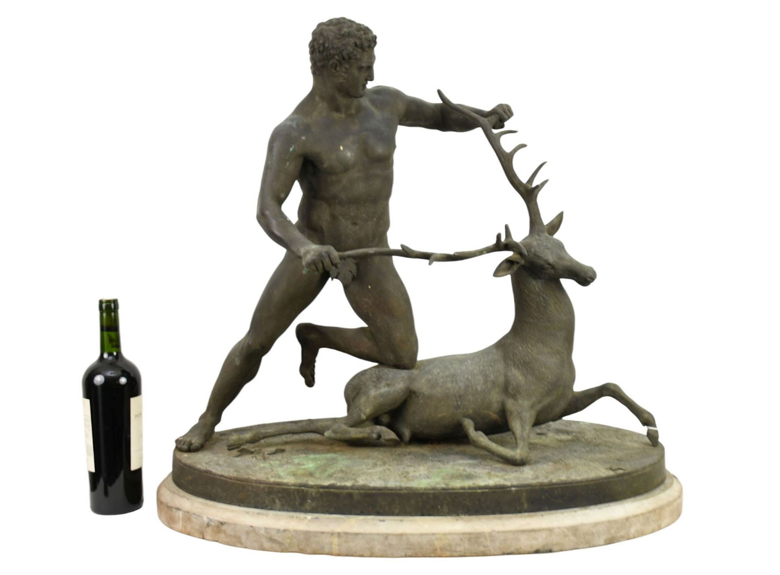Bronze, Adolfo Dressler, After Hoptgarten, C. 19th Cen. Hercules & the Ceryneian Hind - Rome, Italy, (1 of 13)