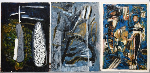 3 Mixed media on Paper Abstracts by Reginald Herard (Haiti 1956 - 1999), One signed titled Wolfram