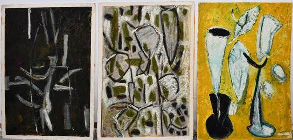 3 Mixed media on Paper Abstracts by Reginald Herard (Haiti 1956 - 1999) One is signed and dated '96.