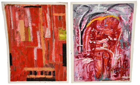 2 Mixed media on Paper Abstracts by Reginald Herard (Haiti 1956 - 1999) One is signed, Titled Lucia