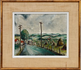 Cora Lee Walker (Married name: Despeaux) Oil on Masonite, Maryland country road with houses and