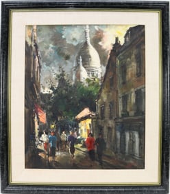 20th century French school signed Carol?  Paris Night Street Scene, oil on canvas 26 x 21 1/2