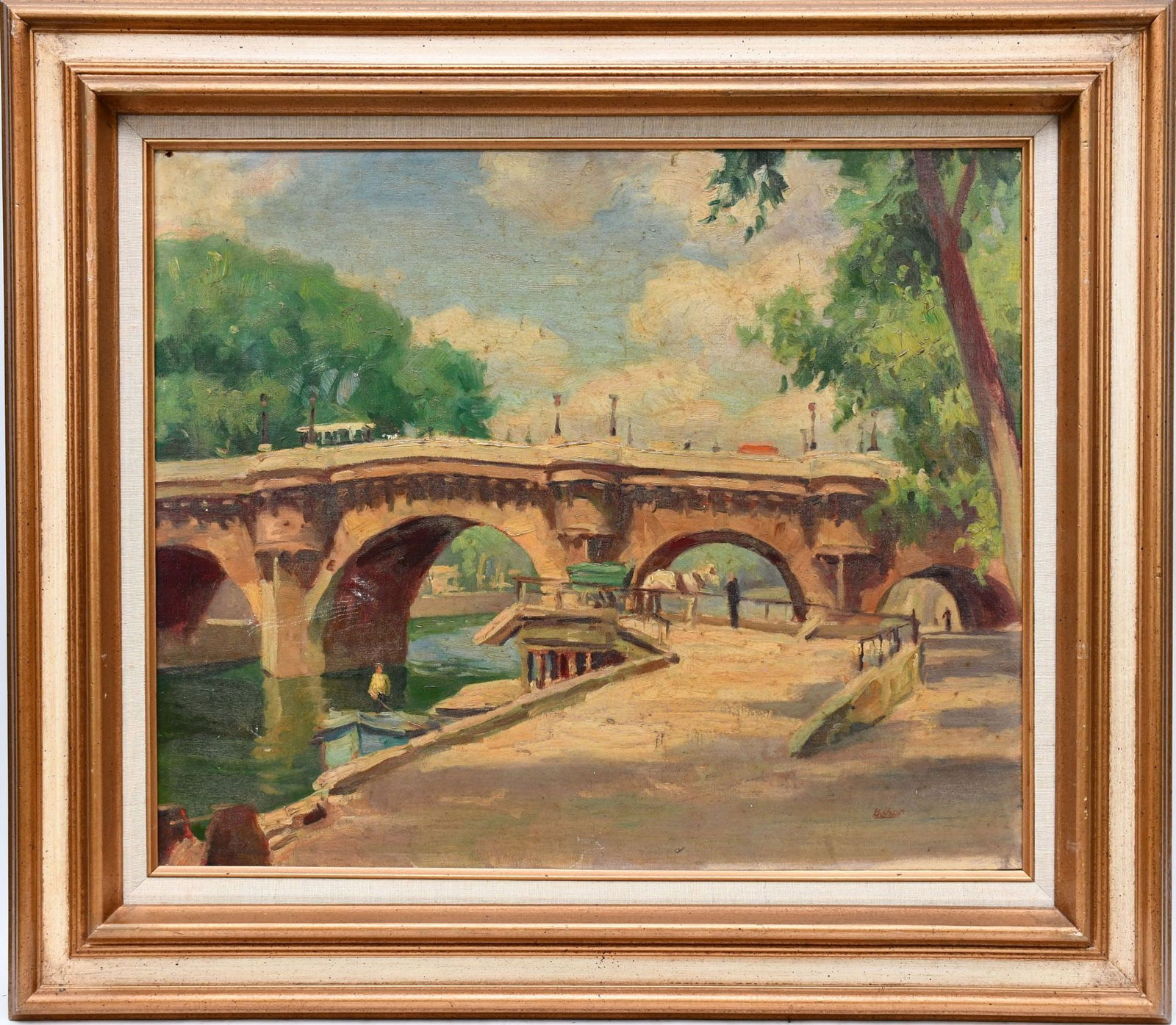 20th Century French school by Marco Behar- impressionist painting bridge over Seine River.  signed, (1 of 8)