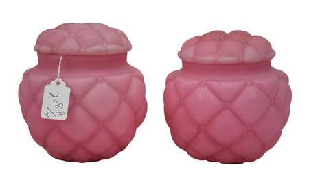 Antique Consolidated Glass Co. Mauve Pink Satin Florette Quilted Biscuit Jar, Very