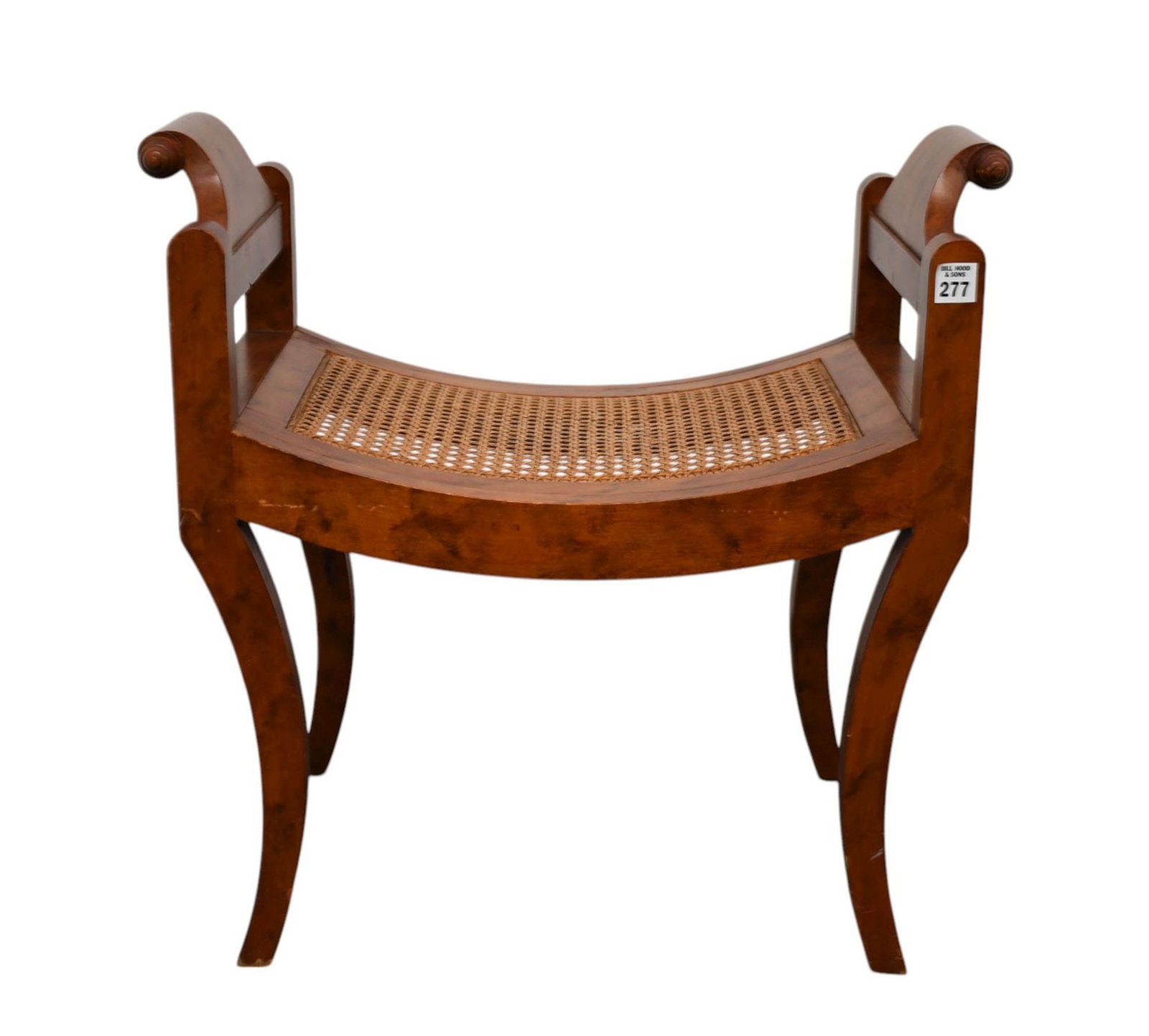 Maple Caned Diminutive Bench, 23 1/2"h x 24"w x: Maple Caned Diminutive Bench, 23 1/2"h x 24"w x 15"d ***If this item is not picked up by the Friday following the auction, it will be moved to offsite storage and pickup will be by appointment only, w
