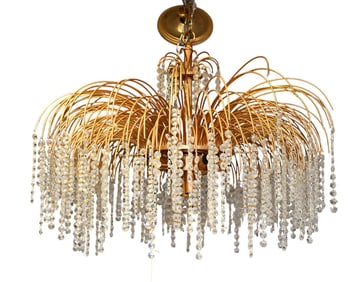 Brass & Crystal  Chandelier, "Cascade Palm Pendant" 23"h x 26"w AND Mini Pendant Chandelier, 13"H x