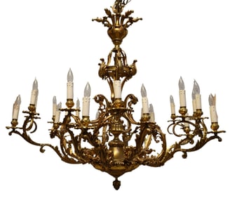 Large Gilt Rococo Style 12 Branch Chandelier, 43"h x