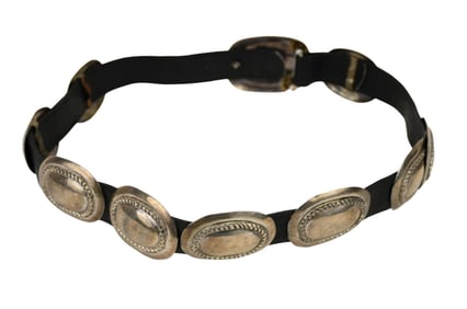 Ann Ramon Native American Sterling Concho Belt.  35" L