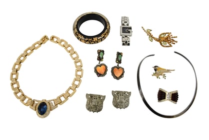 Sterling Silver & Designer Costume Jewelry Lot. Louis Vuitton resin bangle,  Ciner Necklace, Gucci