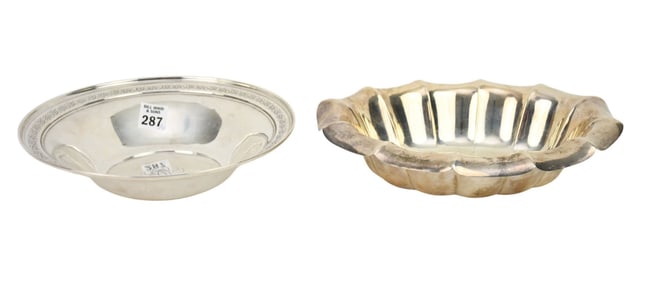 2 Sterling Silver Bowls. Gorham 42648 10.5" x 8" and Whiting 35-10 2.5" x 9" wt. 26 ozts normal wear