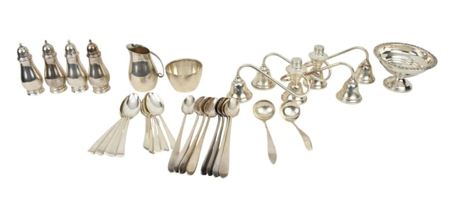 Sterling Silver Flatware & Holloware Lot.  Lunt sugar cup & creamer, Towle salt and pepper shakers,