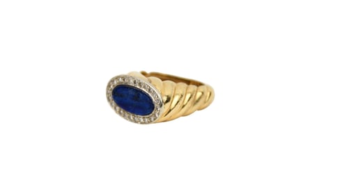 14K Yellow Gold Lapis Diamond Ring. Size 7.75 wt. 12.4 grams