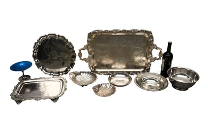 Large Silverplate Lot: platters, bowls, compote. Different makers Reed & barton, Gorham, Sheffield,