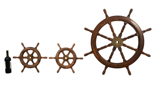 3 Antique Ship Wheels, One Large (37"dia) AND Pair of Smaller Ones  (18"dia)