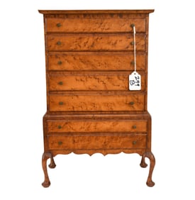 Miniature Maple Highboy with 5 Graduated Drawers on Base with 2 Drawers, 17"h x 11"w 6"d (repair to