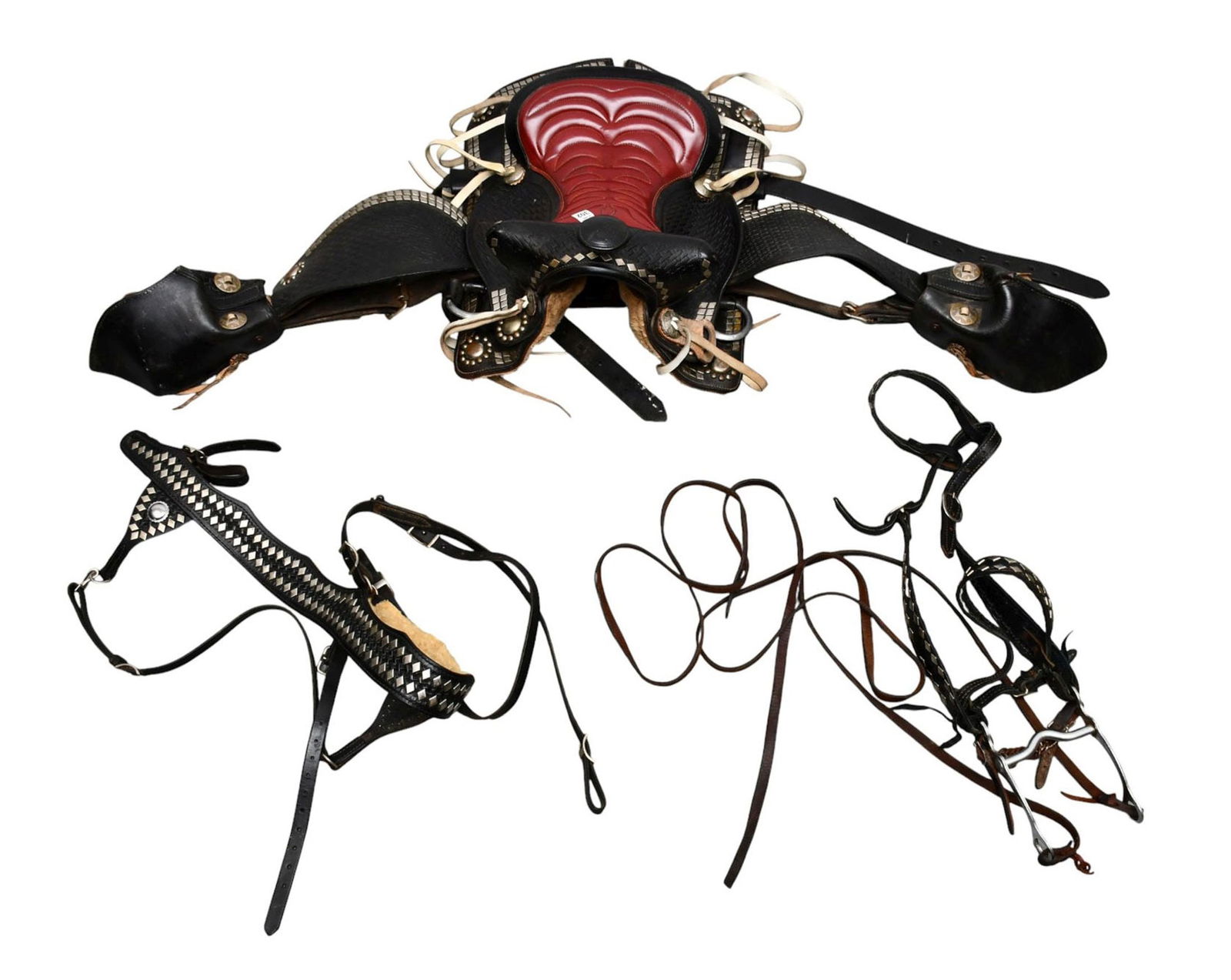 Western Studded Basket Weave Leather Horse Saddle & Bridle, Seat Size 13 1/2 (1 of 6)