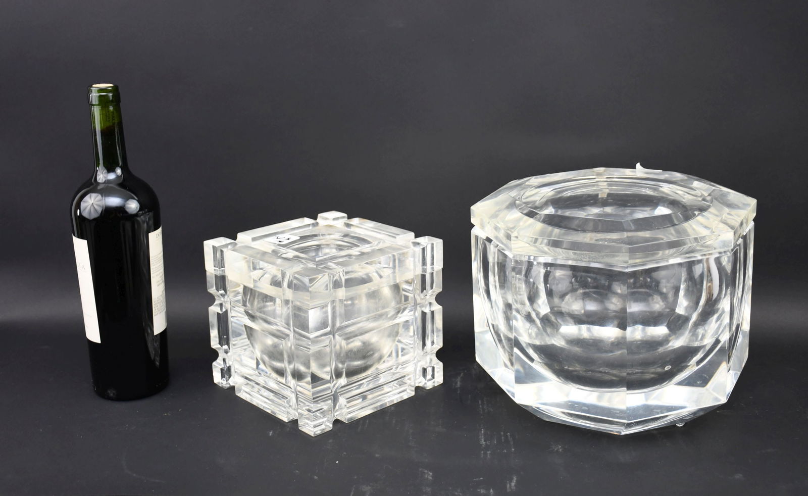 2 Lucite Pcs, Octagonal Hinged Ice Bucket AND Square Hinged Cooler/Ice Bucket (1 of 4)
