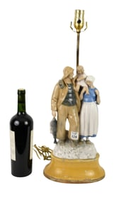 B & G Porcelain Figural Grouping Converted to Lamp, 23"h x 8"d