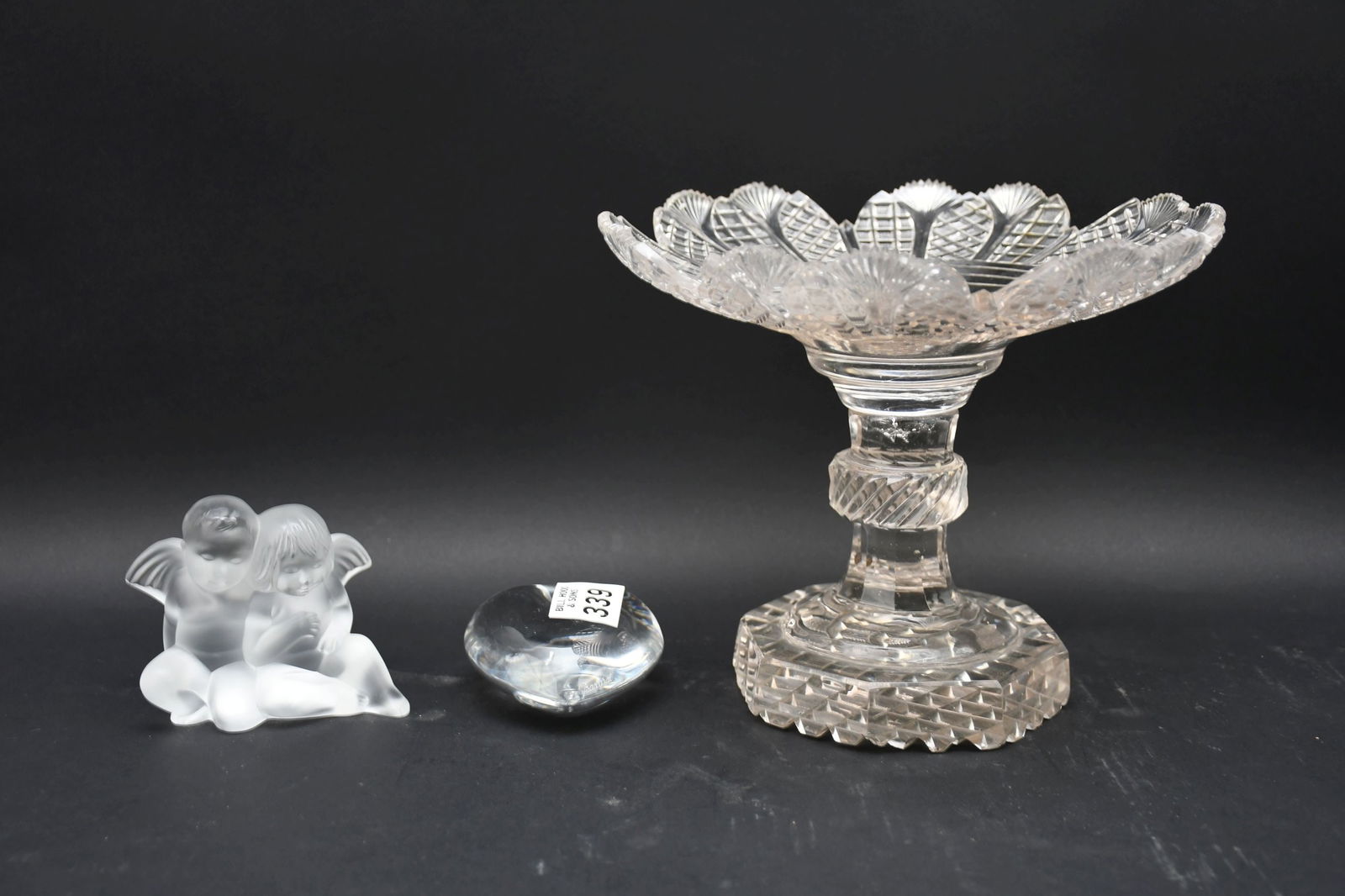 Antique Pedestal Glass Compote, Baccarat Crystal Heart and Lalique Crystal Angels (1 of 4)