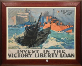 Vintage frame poster Invest in the Victory Liberty Loan, They kept the sea lanes open, artist LA