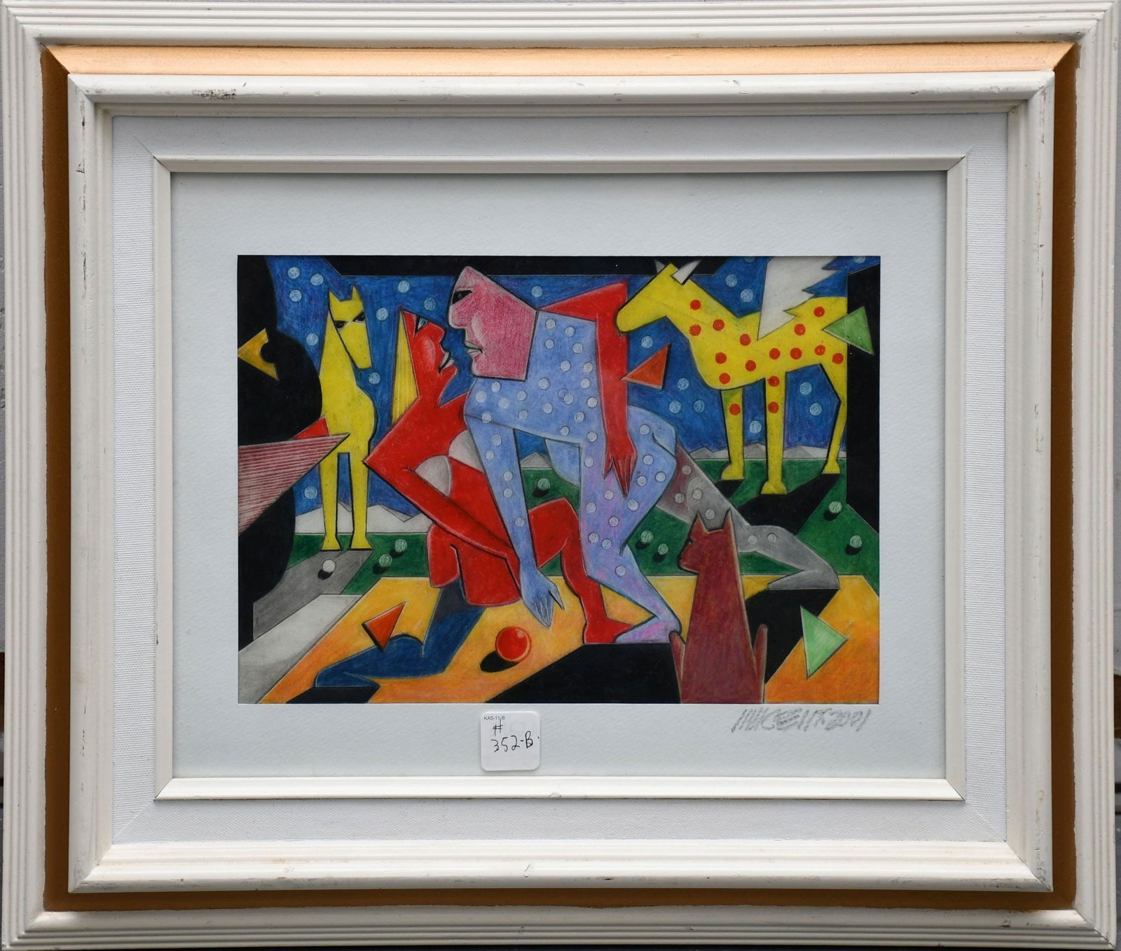 VINCENTE NOTARILE (20th c, American) Modernist Drawing, Dancing figures w/ animals.7-3/4 x 11 (1 of 4)