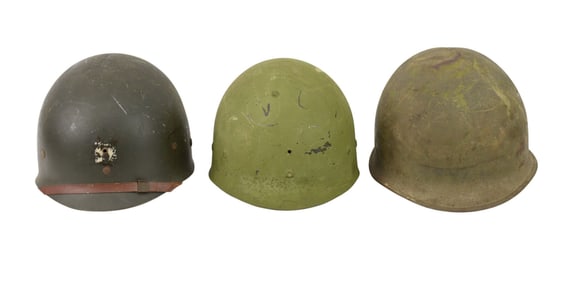 WWII US M1 Combat Helmet & Two Liners - WWII to Korean War Era. United States military M1 metal