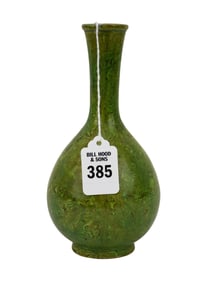 Chinese Porcelain Vase Green Marbleized Glaze - A small vase with a long neck, pear-shaped body and