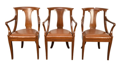 3 Armchairs with Vertical Splats and Leather