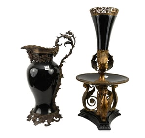 Oversized Ewer, Fine Reproduction with Bronze Mounts and Bacchus Head & Grapes  (21"H) AND Huge